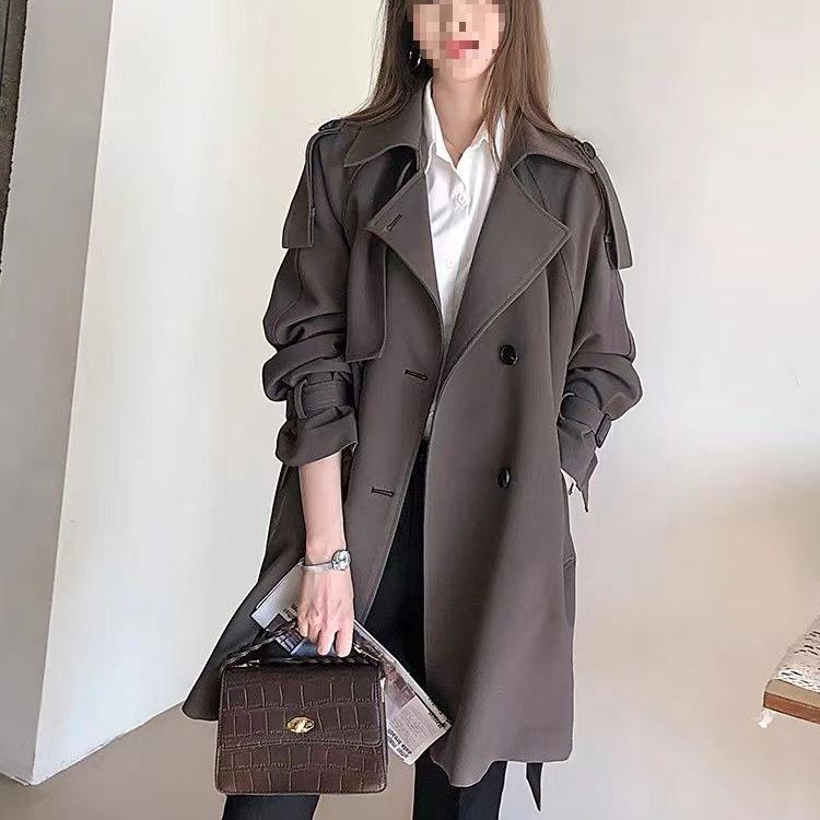 Autumn Plus Size Slimming Trench Coat: Coffee & Black Chenille Commuter Style