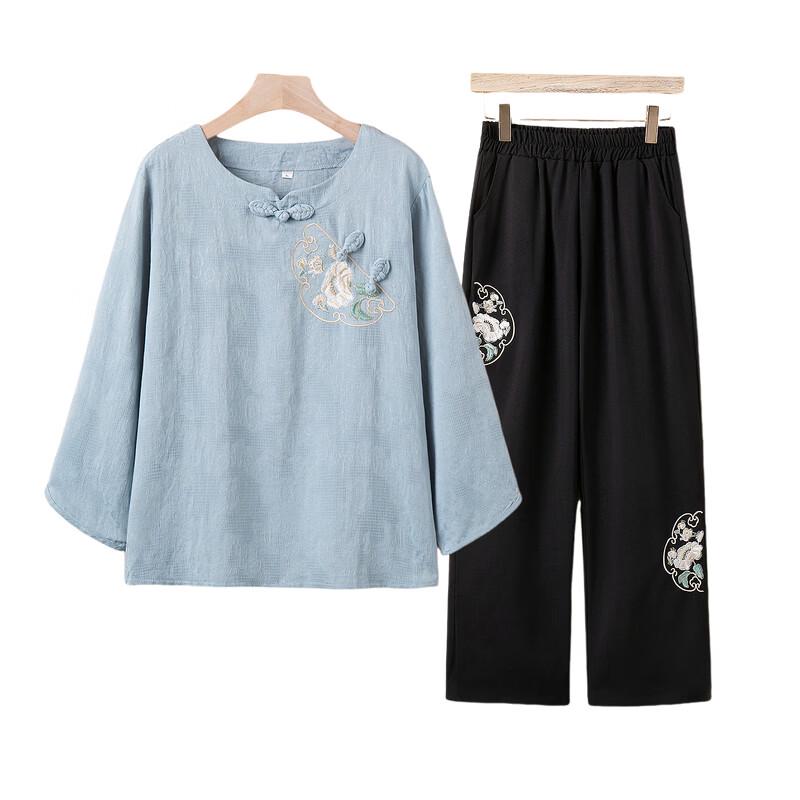 New Chinese Style Embroidered Two-Piece Set for Mid-Aged Women