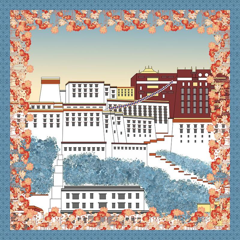 Silk Scarf Square 86x86cm Double-sided Print Chinese Style Original Design 100%