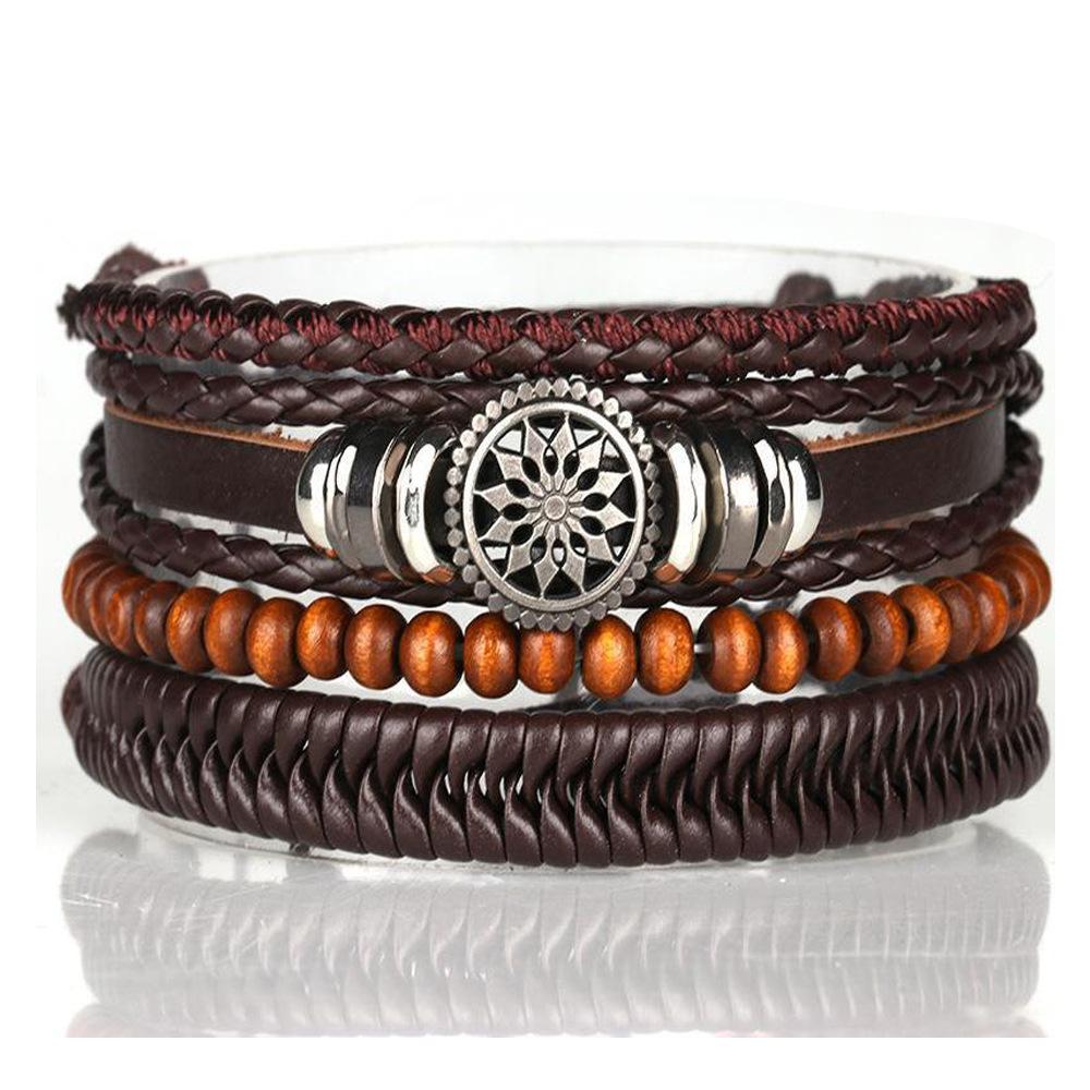 Simple and Natural Men's Woven Bracelets, Cross-border Hot-selling Leather Combination Bracelets, Wholesale Sources of Jewelry