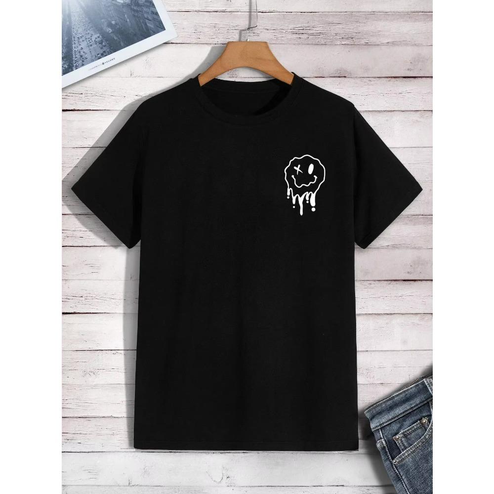 

The T-shirt with a fun smiling face printed on it is melting, men s fashionable oversized T-shirt, summer cotton clothing, loose XXXXXL