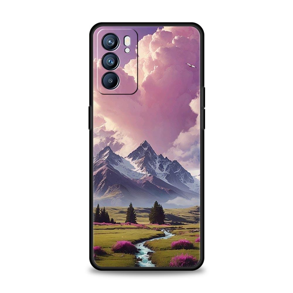 Pink Sunset Mountain Phone Case For Oppo A17 A31 A54 A57 A78 A79 A98 Find X5 X6 Reno 6 7 8 10 11 12 13 F Pro 5G Soft TPU Cover