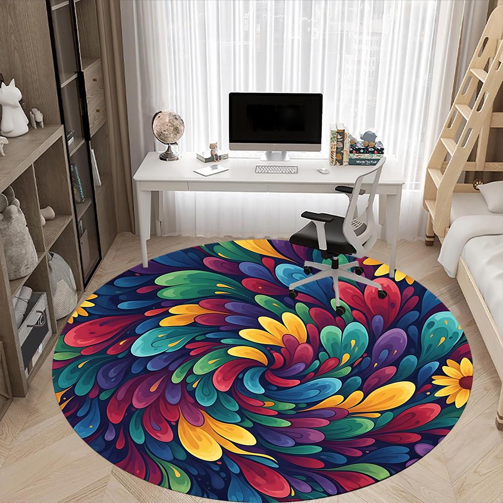 1pc Colorful Swirl Office Round Rug, Carpet for Office, Gaming, Lightweight Round Floor Mat Yy260205047