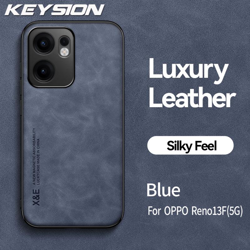 

KEYSION Роскошный ретро-чехол из искусственной кожи для OPPO Reno13 F 5G Мягкий силиконовый + противоударный чехол для телефона из ПК для OPPO Reno 13 F 13F 5G for OPPO Reno13 F 5G синий
