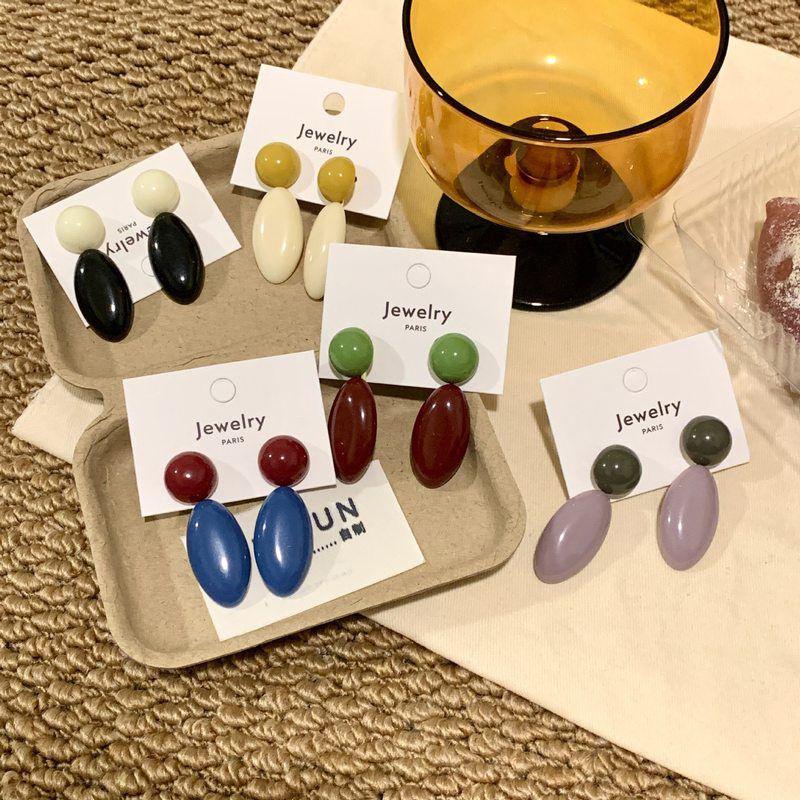 Hongkong Silberne Nadel Ovale Ohrhänger – Retro, Schlicht, Hochwertiges Design für Damen