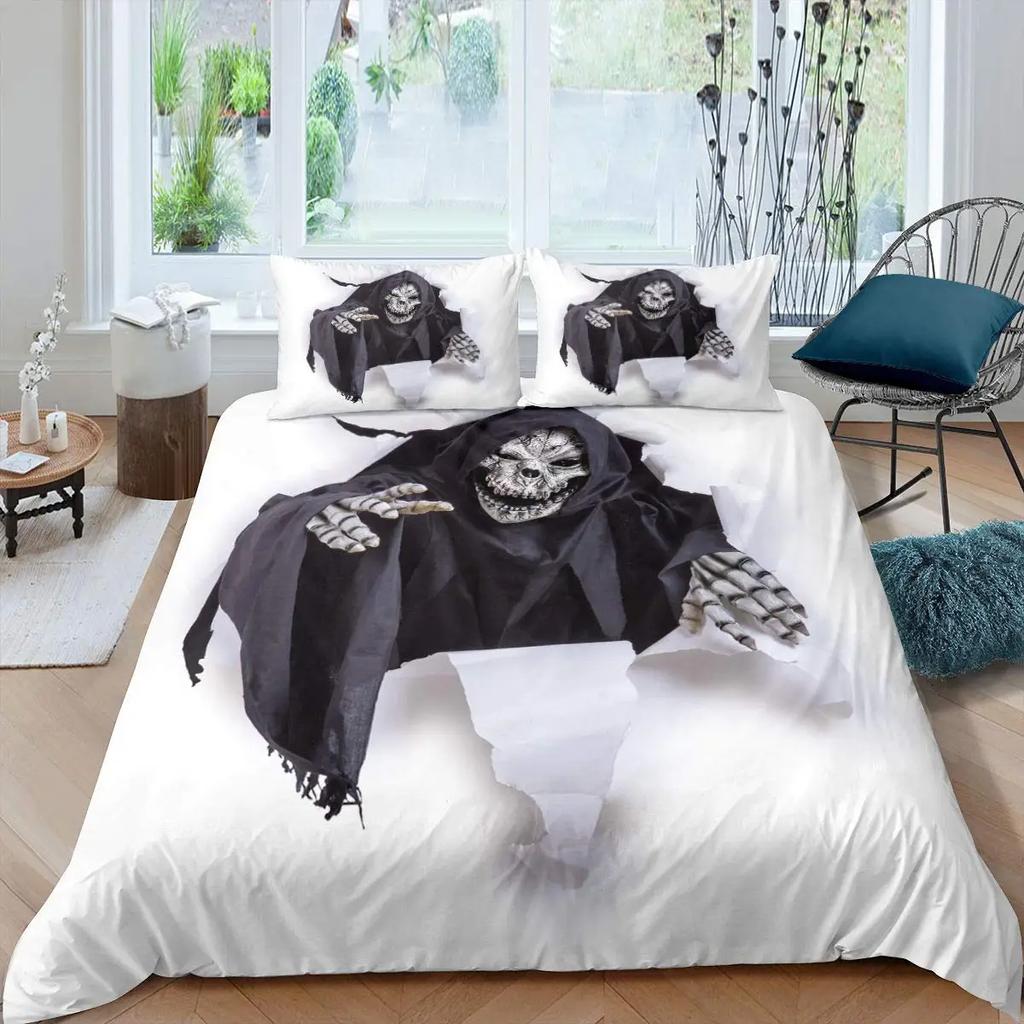 Halloween Tree Bedding Set Queen King Horror Theme Comforter Cover Gothic Spooky Polyester Duvet Cover Branches Grey Quilt Cover