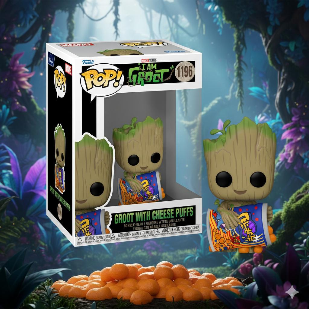 

Грут фігурка фанко Я Грут, Грут із сирними шарами I Am Groot Groot with Cheese Puffs #1196 вінілова фігурка 10 см 10 зелений
