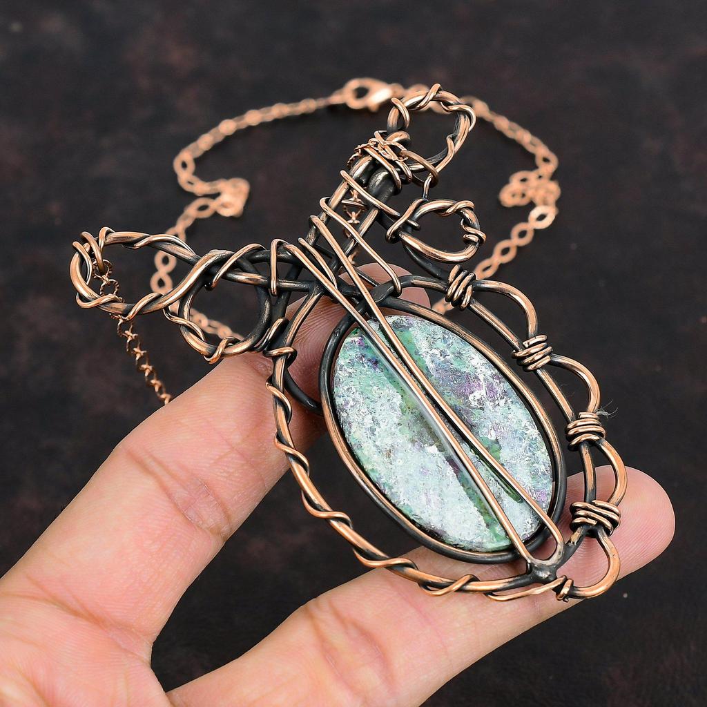 Ruby Fuchsite Necklace Copper Wire Wrapped Gemstone Jewelry Adjustable Necklace Handmade Jewelry Copper Wire Wrap Necklace Anniversary Gifts