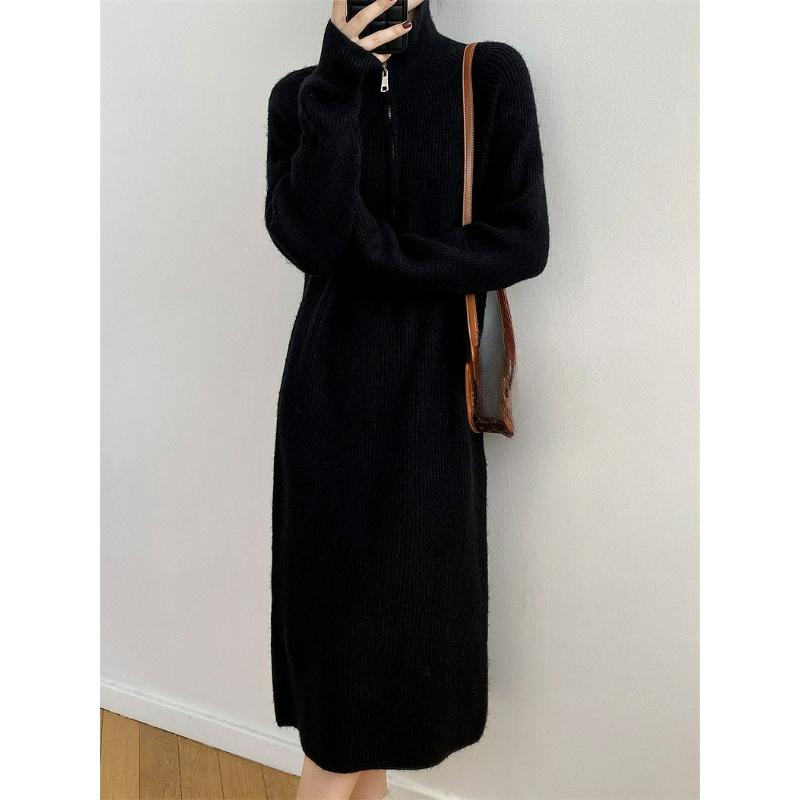 Autumn and Winter French Mid-length Lazy Bottoming Dress Women's Over-the-knee Sweater Knitted Long Skirt with Coat