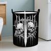 1pc, Gothic Dark Art Laundry Basket with Skull And Sword Patterns, Foldable Laundry Basket, Suitable for Bedrooms, Bathrooms, Dormitories, Medieval Th