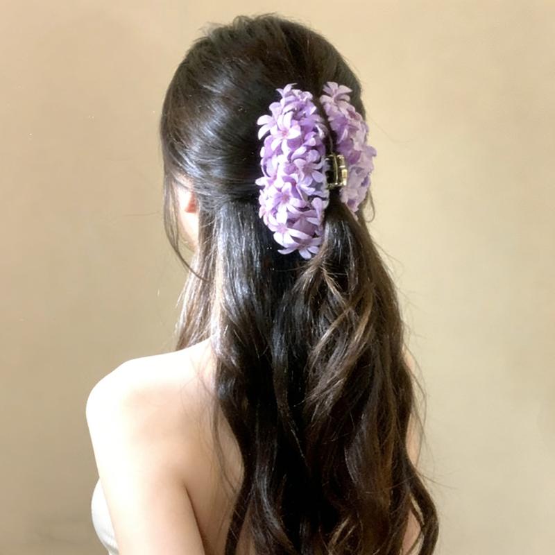 Solid Color Acrylic Hair Claw with Floral Design Perfect for Beach Vacations