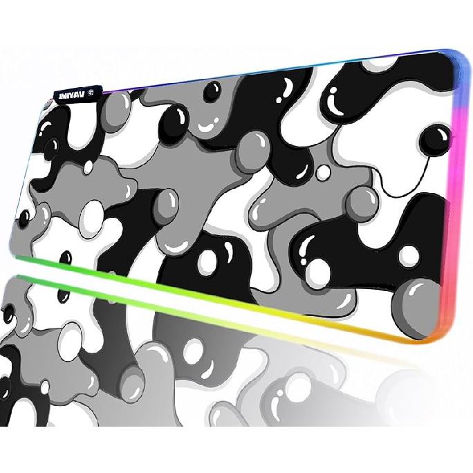 JMIYAV White Gaming Mouse Pad RGB Mousepad Non-Slip Rubber Base Extra Large Cool XL XXL Computer Desk Pad Gaming Accessories LED Light Up Extended 31.5x12In
