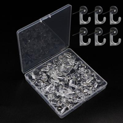 50Pcs Push Pin with Hook Plastic Box Black Transparent Cork Bulletin Board Whiteboard Wall Map Photo Fixing Thumbtack Office Home Supplies