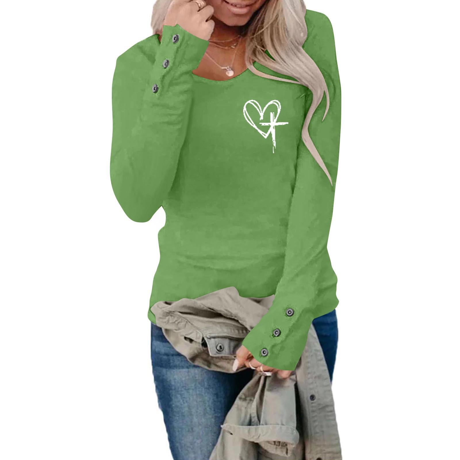 

Футболки для женщин с длинным рукавом, с круглым рукавом, с вертикальным крестом, повседневная графическая футболка M зелёный