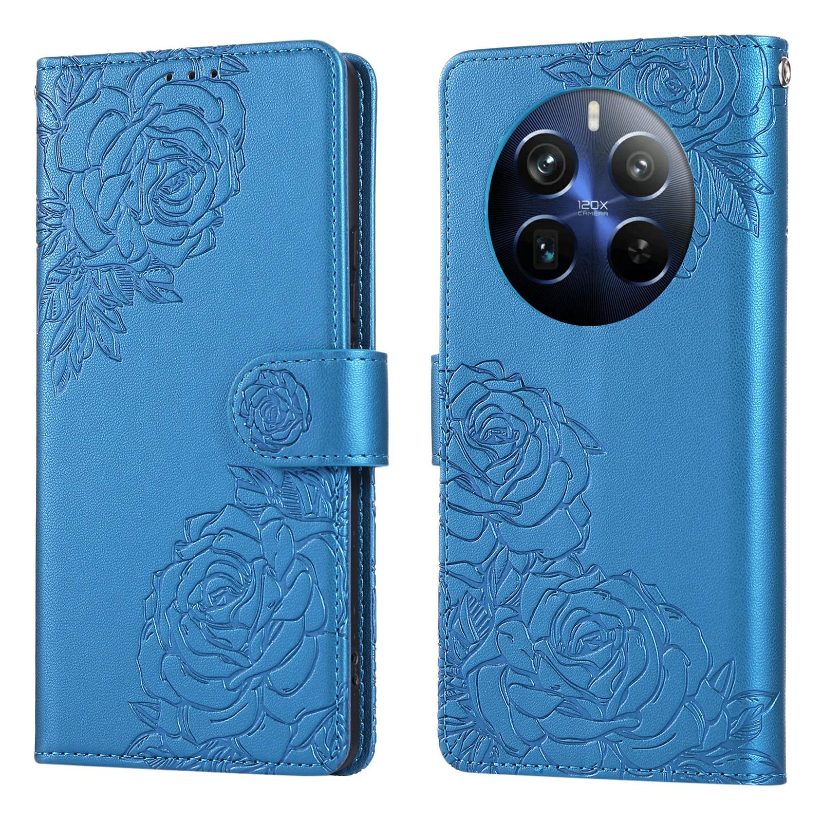 

Чохол з PU шкіри для Realme 12+ 5G/12 4G/13 4G Рожева квітка Гаманець Чохол для телефону з 3 слотами для карток Blue