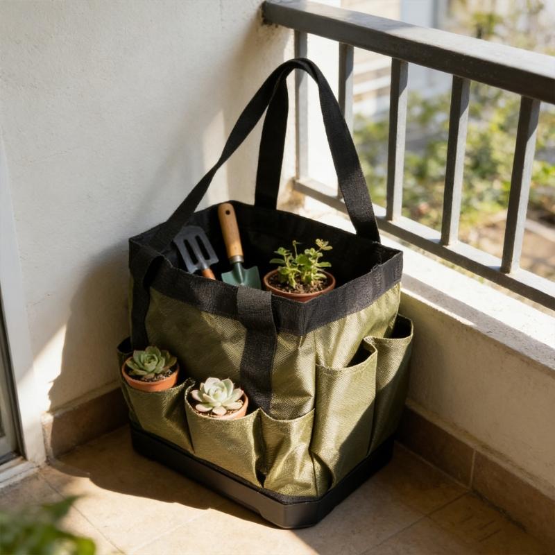 Heavy Duty Fabric Tool Storage Bag With Reinforced Plastic Base & Handle For Garden Home Repair Tool Box Holder