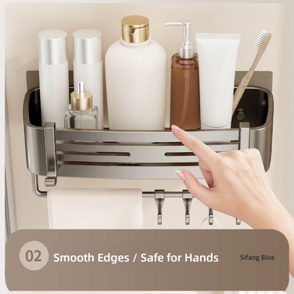 Simple Aluminum Alloy Bathroom Storage Rack Wall Mounted Non Perforated Bathroom Toiletries Holder Shower Storage Shelf Home