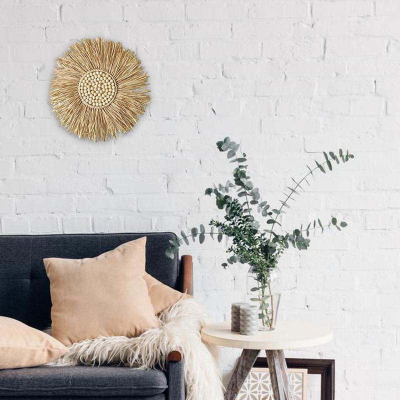 Natural Raffia Woven Bohemian Wall Decoration 40CM Round Wall Accents Handmade Scandinavian Hanging Decoration Boho Home Decor
