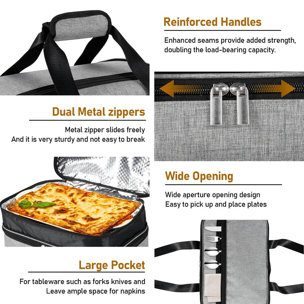 Double Layer Insulated Picnic Bag Large Capacity Portable Travel Food Warmer Lasagna Pizza Lunch Bag for Outdoor Party Picnic