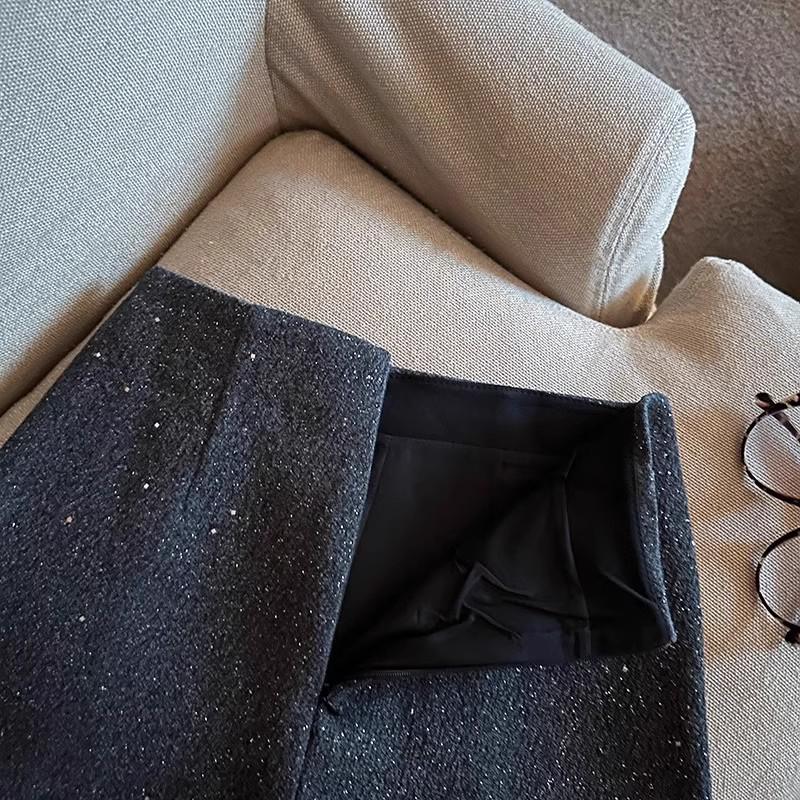 Dámské černé vlněné áčkové šortky - Podzim/Zima 2024 Ležérní styl se širokými nohavicemi