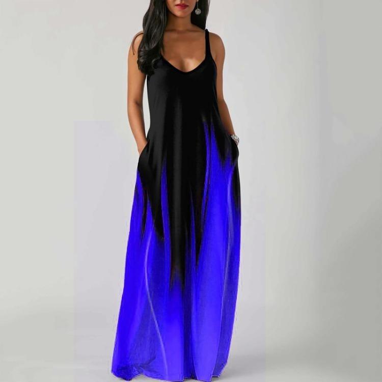 Sukienka Maxi Bez Rękawów Plus Size Letnia Moda Damska Gradientowy Nadruk Okrągły Dekolt Krzyżowe Szerokie Ramiączka