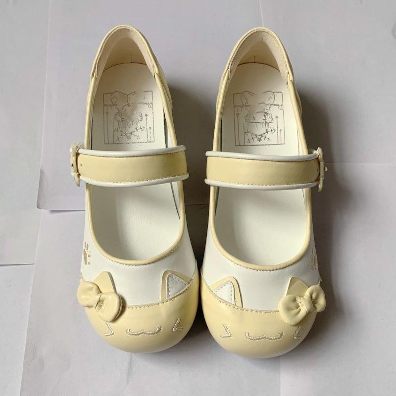 One-word Buckle with Pink Leather Shoes Popular Lolita Flat Single Shoes Women's Summer Bow Round Head Kitten Jk Uniform Shoes