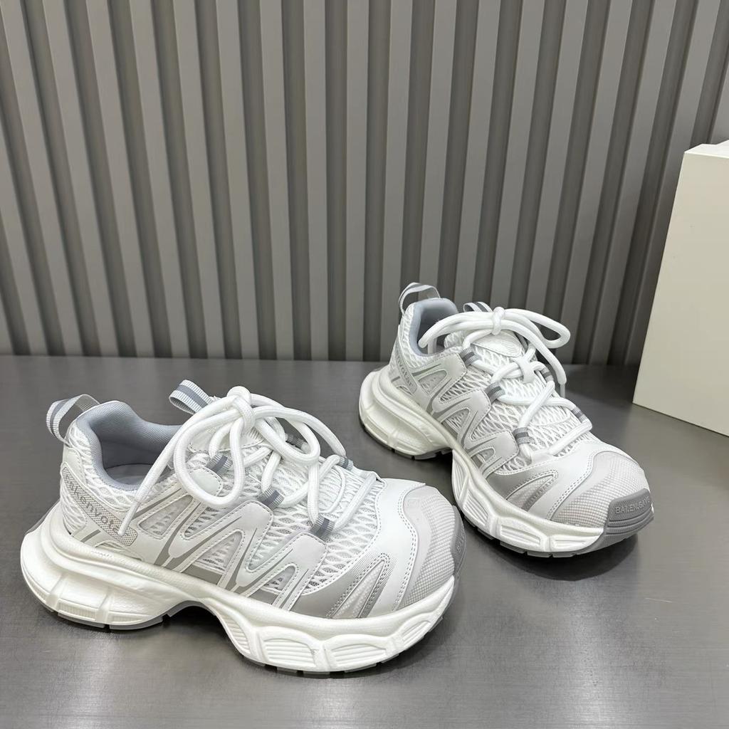 European leather summer mesh breathable thick-soled dad shoes women's 2025 new versatile height-increasing casual sports shoes trend