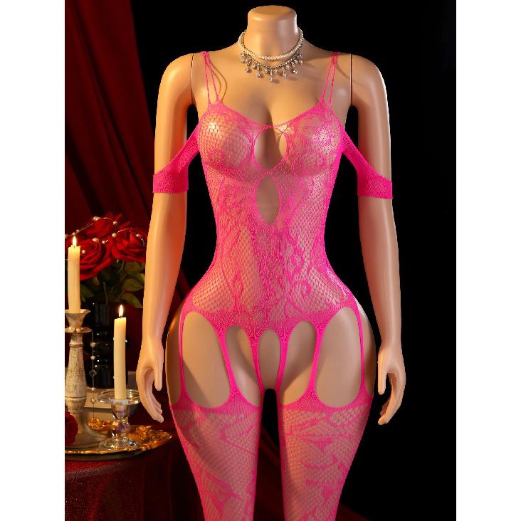 See Through BodyStockings Mesh Sexy Lingerie Women Off Shoulder Bodysuit Fishnet Hollow Open Crotch Costumes Teddies Sexiest