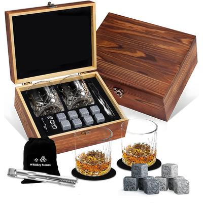 Whiskyglas Geschenkset, Whisky Geschenkset, 8 Wiederverwendbare Whisky Kühlsteine, 2 Gläser, Handgefertigte Holzbox, Whiskygläser Set of 2, Geschenk für Männer,