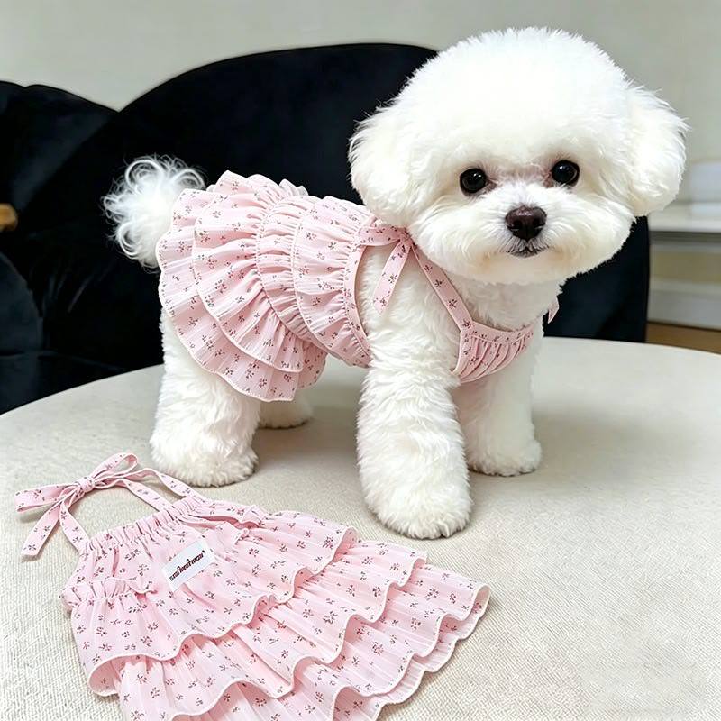 New Spring Summer Pet Dresses Puppy Dog Outfits Print Multilayer Lace Sling Princess Dress for Small Medium Dog Pet Clothes