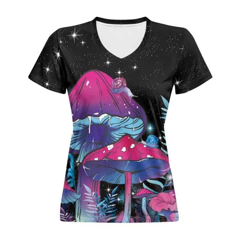 

Женская футболка с V-образным вырезом, с короткими рукавами, красочная, обычного кроя, на грибную тематику XS