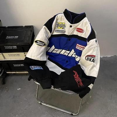 Jachetă de curse de epocă pentru femei, îmbrăcăminte de stradă coreeană supradimensionată, jachete hip hop pentru motociclete, haină de baseball asortată de culoare pentru femei