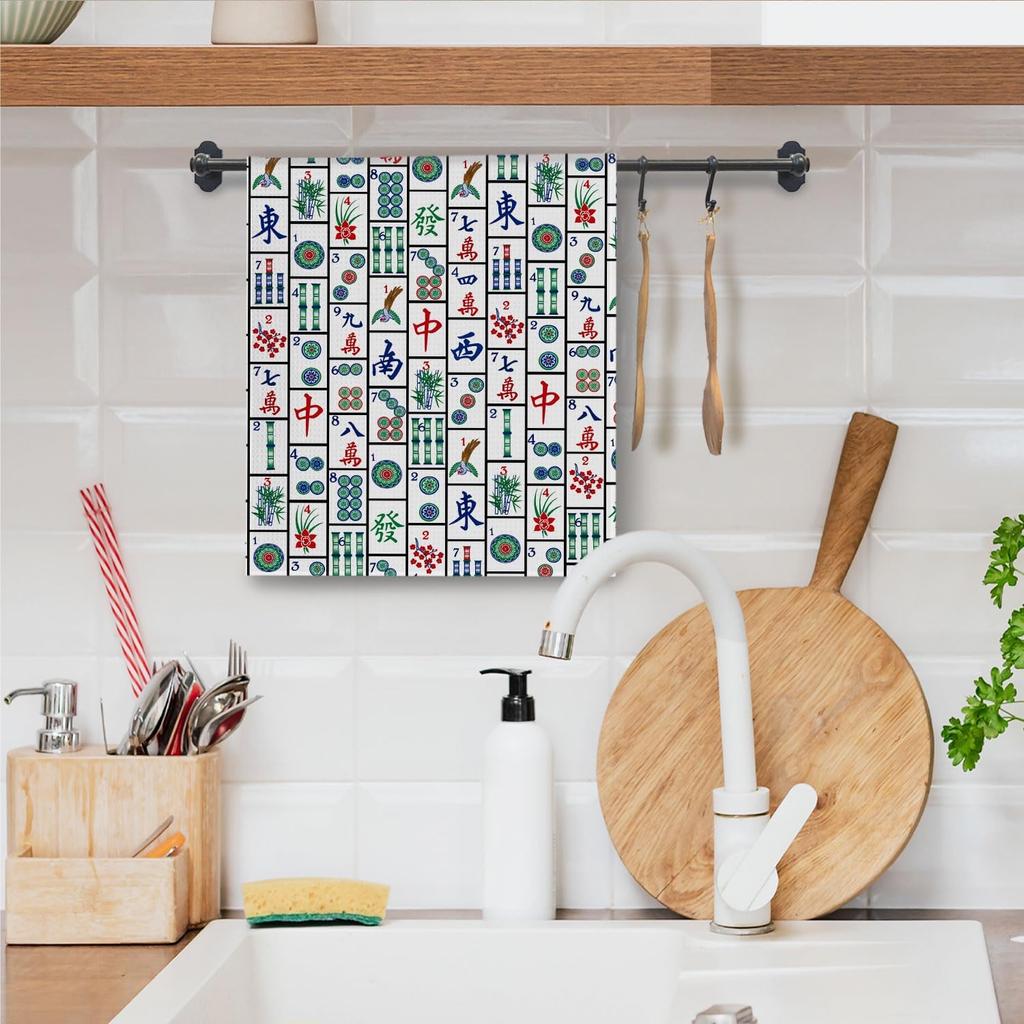 Mahjong Gifts for Women, Mah Jong Themed Decorative Kitchen Dish Towels, Mahjong Accessories and Gifts Ideas for Mah Jong Lovers, 16x24 Inch