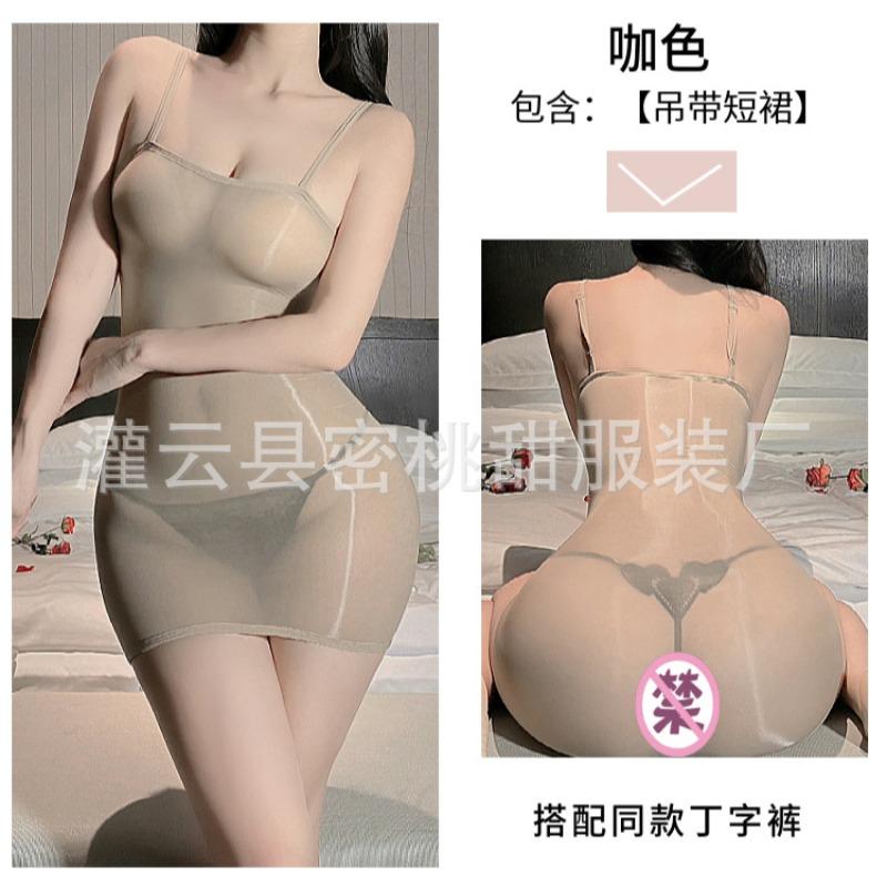 Sexy underwear pure desire transparent suspender hip wrap oily stockings sexy oily see-through tube top short skirt temptation nightdress