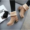 Autumn and winter new solid color boots warm retro snow boots flanged women's cotton boots women's shoes