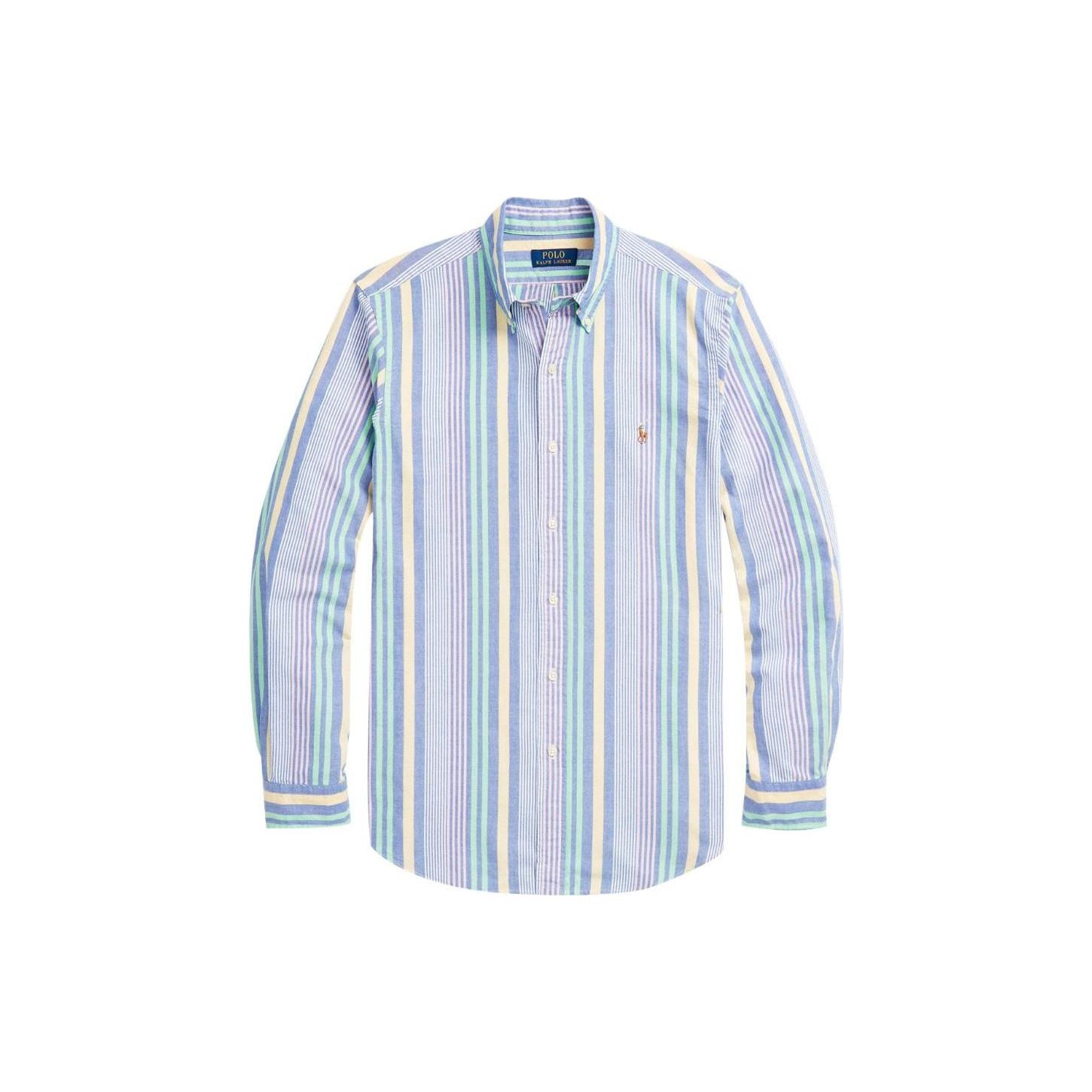 

Polo Ralph Lauren FW23 Полосатая однобортная повседневная рубашка с длинным рукавом для мужчин рубашки Розовый Синий 710928925-001 L