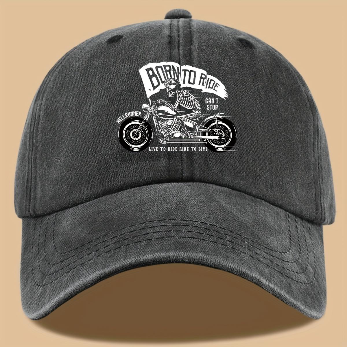 

1 шт. Бейсболка с принтом Череп Райдера на Мотоцикле, Регулируемая, Унисекс, Для улицы, Солнцезащитная, с Дизайном Born to Ride Live to Ride One Size