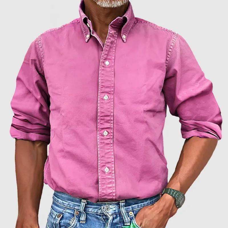 Plus Size S-5XL   Men's Business Daily Urban Cowboy Shirt Lapel Button Solid Color Shirt Men