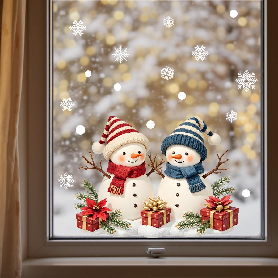 Christmas Warm Winter Welcome Snowman Wreath Stickers Xmas New Year Home Door Wall Window Decoration Decals KTY
