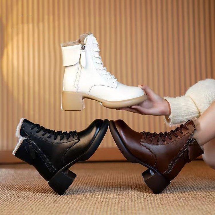 Retro high-top tjockklackade Martin-kängor dam höst och vinter trend mode mix och match medelhöga korta stövletter