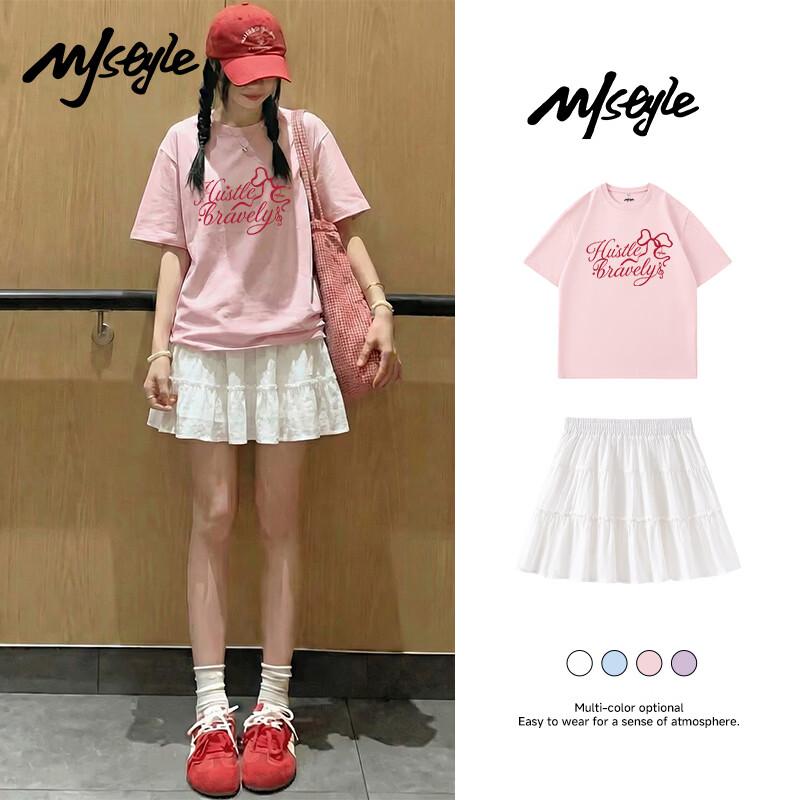

MJ STYLE Women s Cotton T-Shirt & A-Line Skirt Set XL