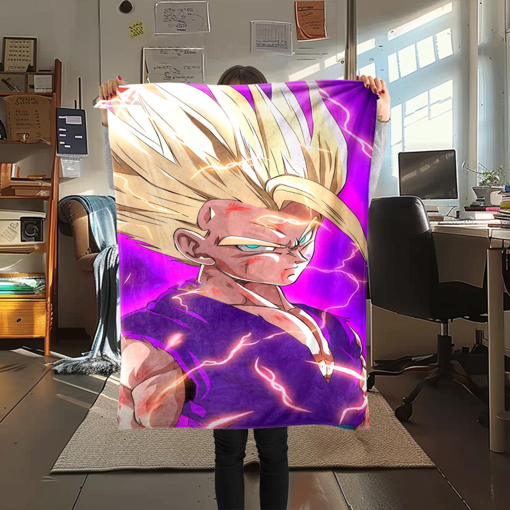 1 Stück Son Goku Druck Flanelldecke, Hohe Qualität für alle Jahreszeiten, Heimdekoration, Wärme und Komfort, Perfekt für Weihnachtsgeschenke