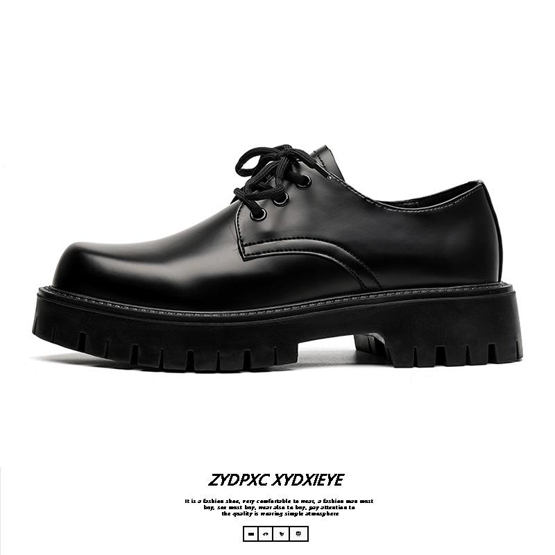 Spring Derby Shoes Men's Low Top Martin Boots British Round Head Big Head Shoes Black Tooling Platform Casual Shoes 2112-E