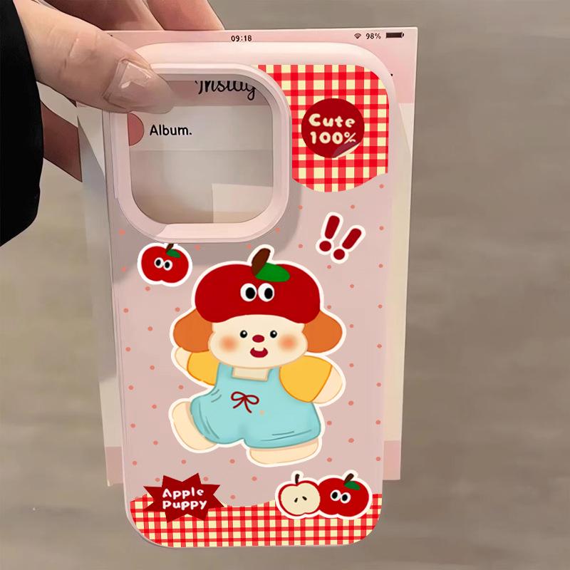 

Adorable Red Plaid Puppy Case for 17ProMax, 16 15Pro, Cartoon 14Plus/13 Glutinous Rice Shell. iPhone 14 Plus
