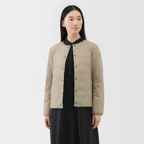 MUJI Leichte Daunenjacke für Damen, faltbar, ohne Kragen, BD10GA5A, Hellbeige, Damengröße XL