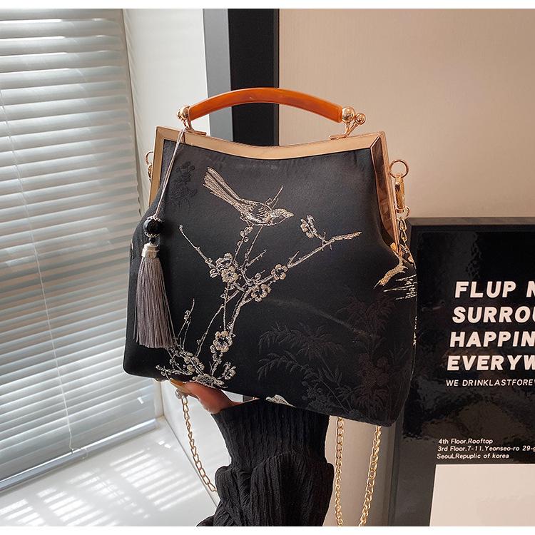 

Винтажная вечерняя сумочка для женщин с замком-поцелуем, клатч с верхней ручкой, наплечный кошелек с цепочкой, маленькая сумочка через плечо с кисточкой, вечерняя сумочка для свадьбы, выпускного вечера