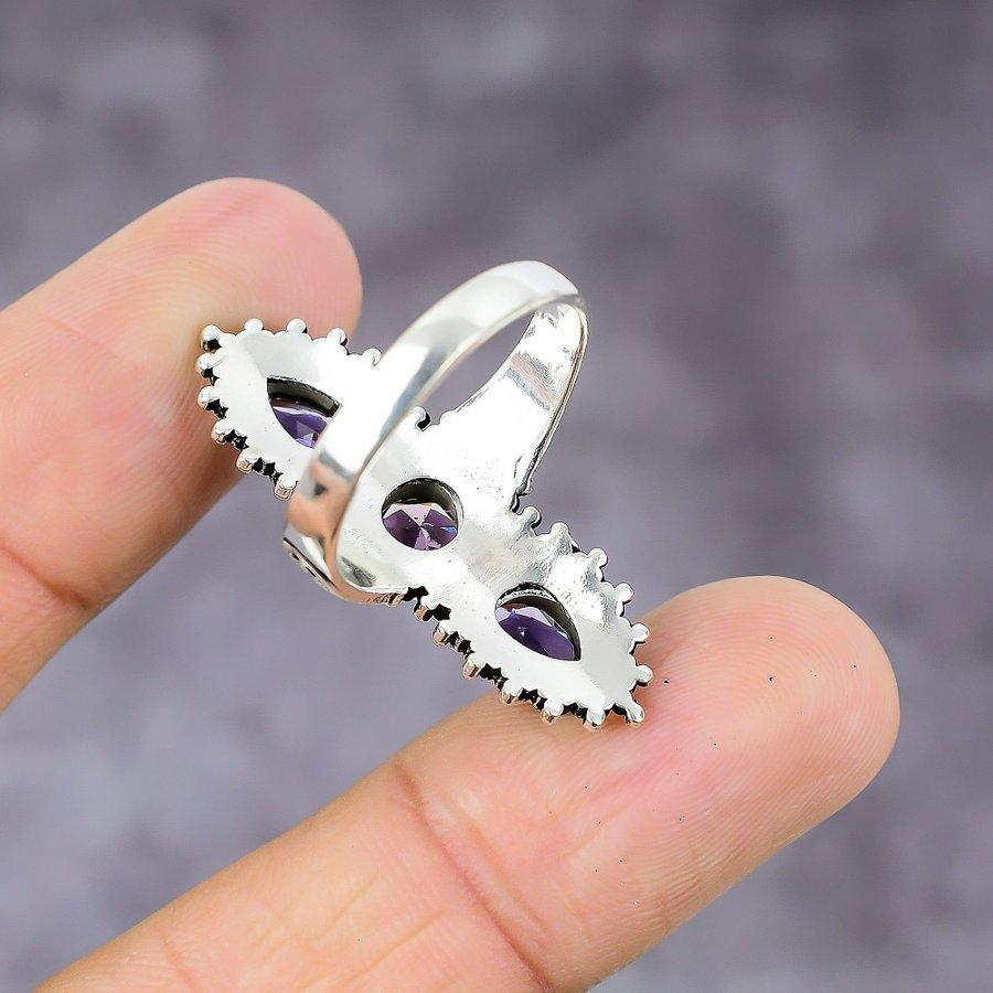 Natural Amethyst Gemstone Handmade 925 Sterling Silver Ring Size 10.5 o1K90