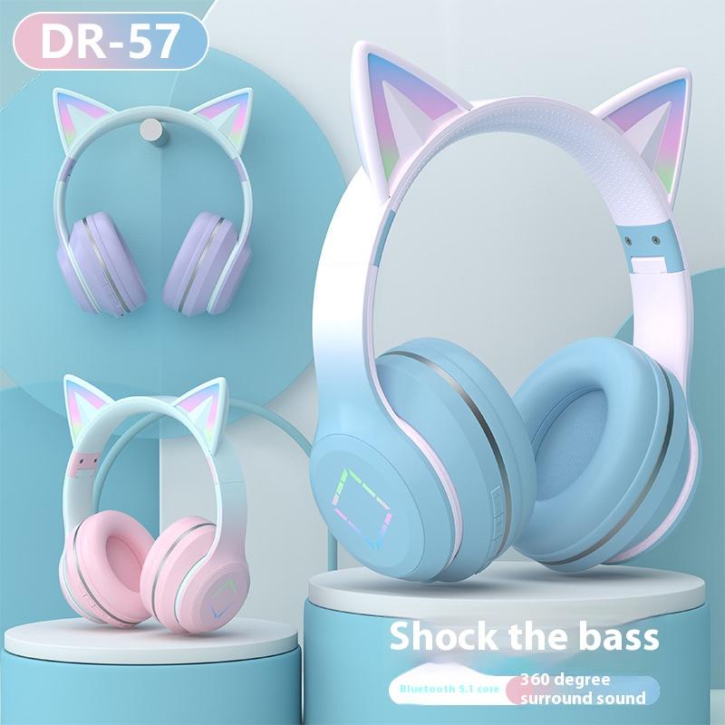

Гарнитура Bluetooth Dr57 с ультрадолгим сроком службы батареи, градиентные цвета, светящиеся кошачьи ушки, беспроводная гарнитура чёрный
