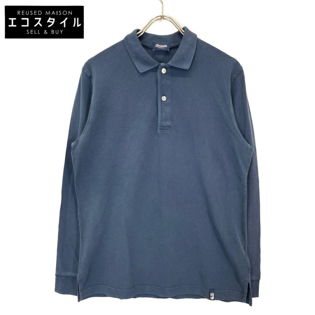 Drumohr Navy Cotton Long Sleeve Polo Shirt Tops M NavyUsed