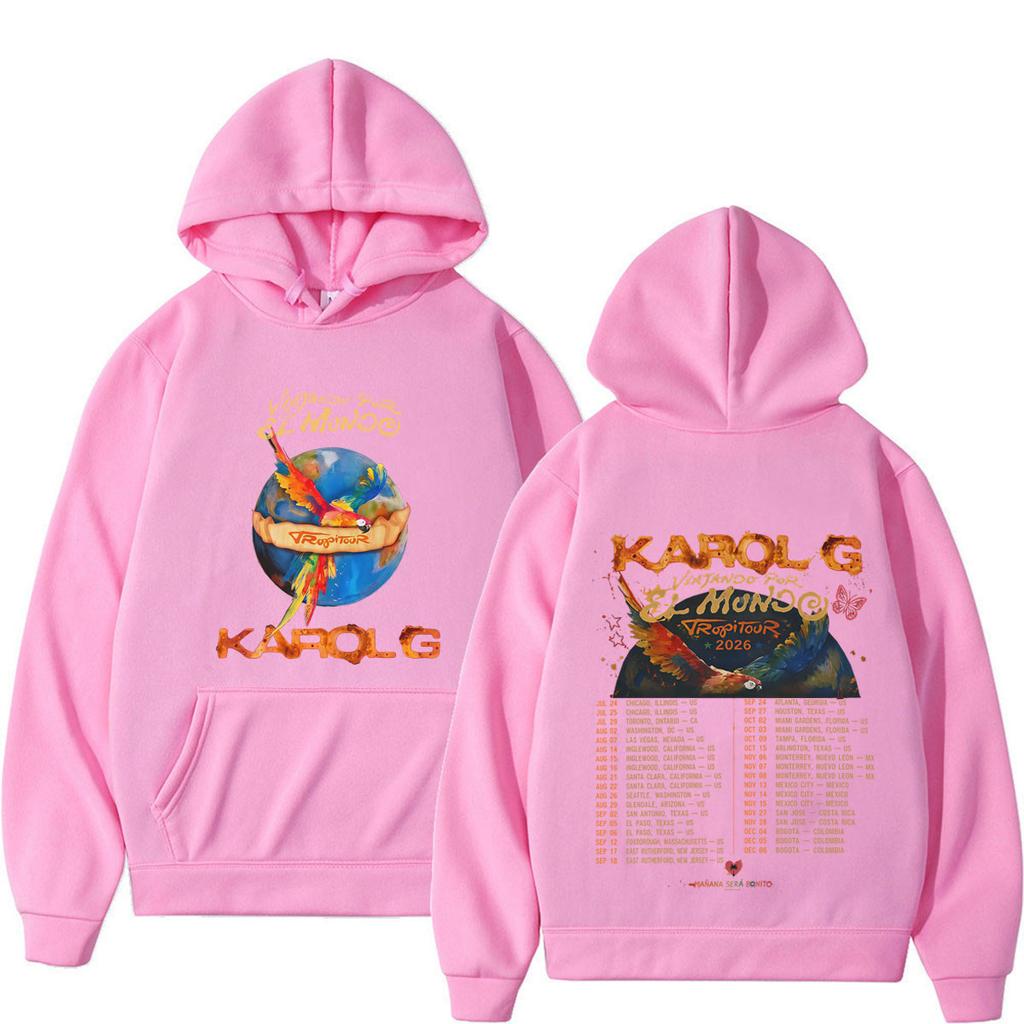 Karol G Viajando Por El Mundo Tropitour 2026 Graphics Hoodie Men Women Loose Casual Pullover Long Sleeves Fashion Sweatshirts